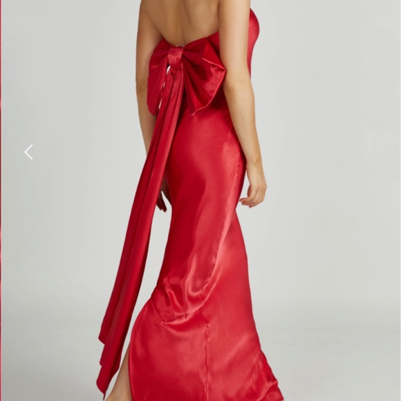 Rochelle Bow Back Satin Maxi Dress - Picture 1 of 5